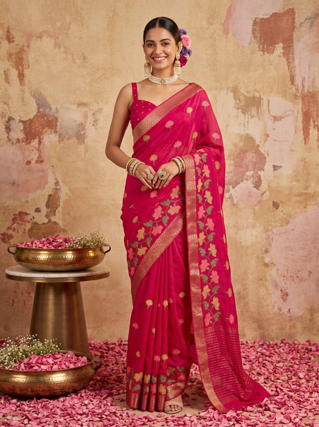MIMOSA Rani Jaipur Pure Viscose Chiffon Saree — model full shot