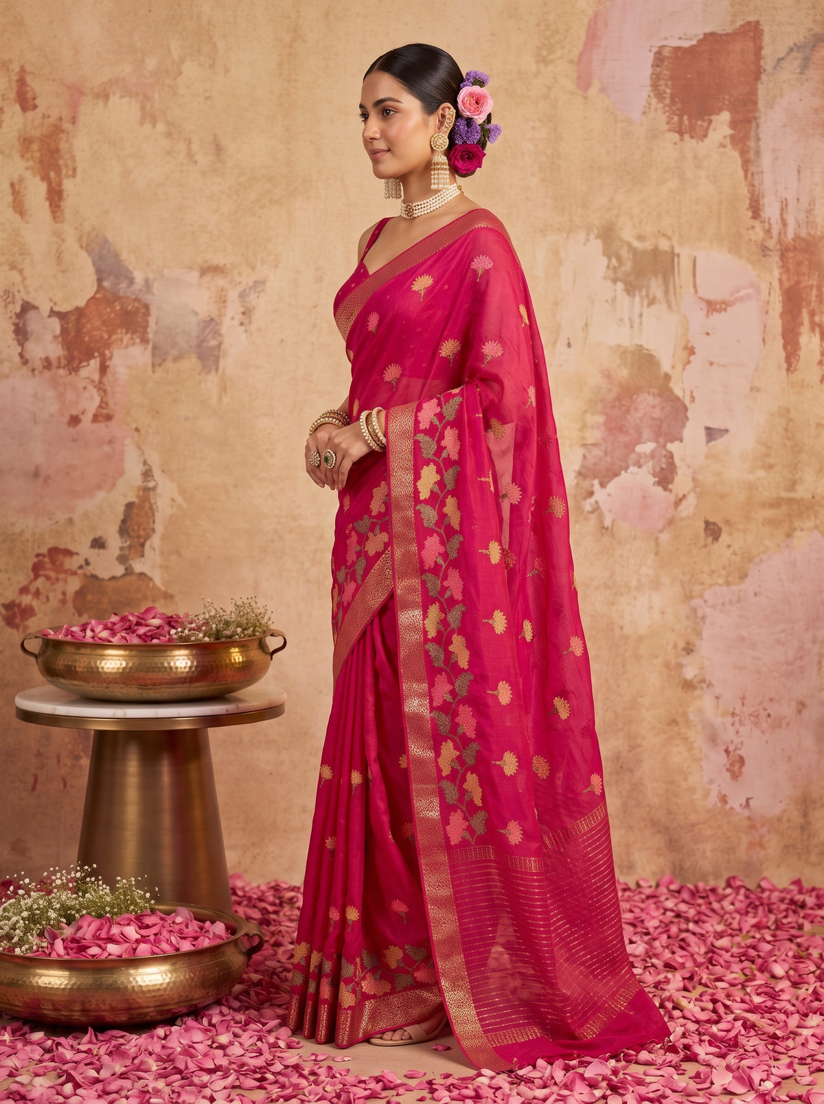 MIMOSA Rani Jaipur Pure Viscose Chiffon Saree — model mid section