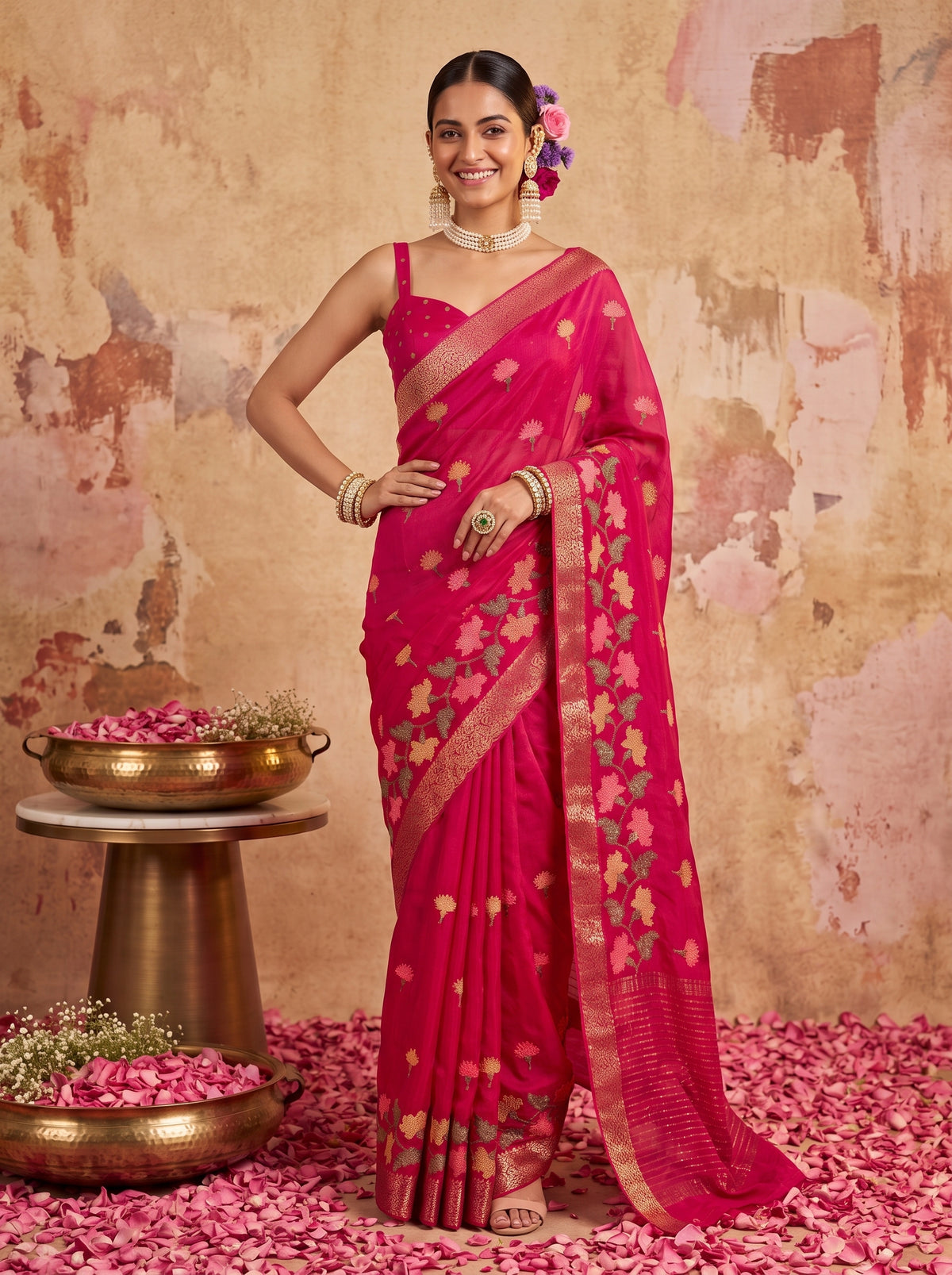 MIMOSA Rani Jaipur Pure Viscose Chiffon Saree — model lower body