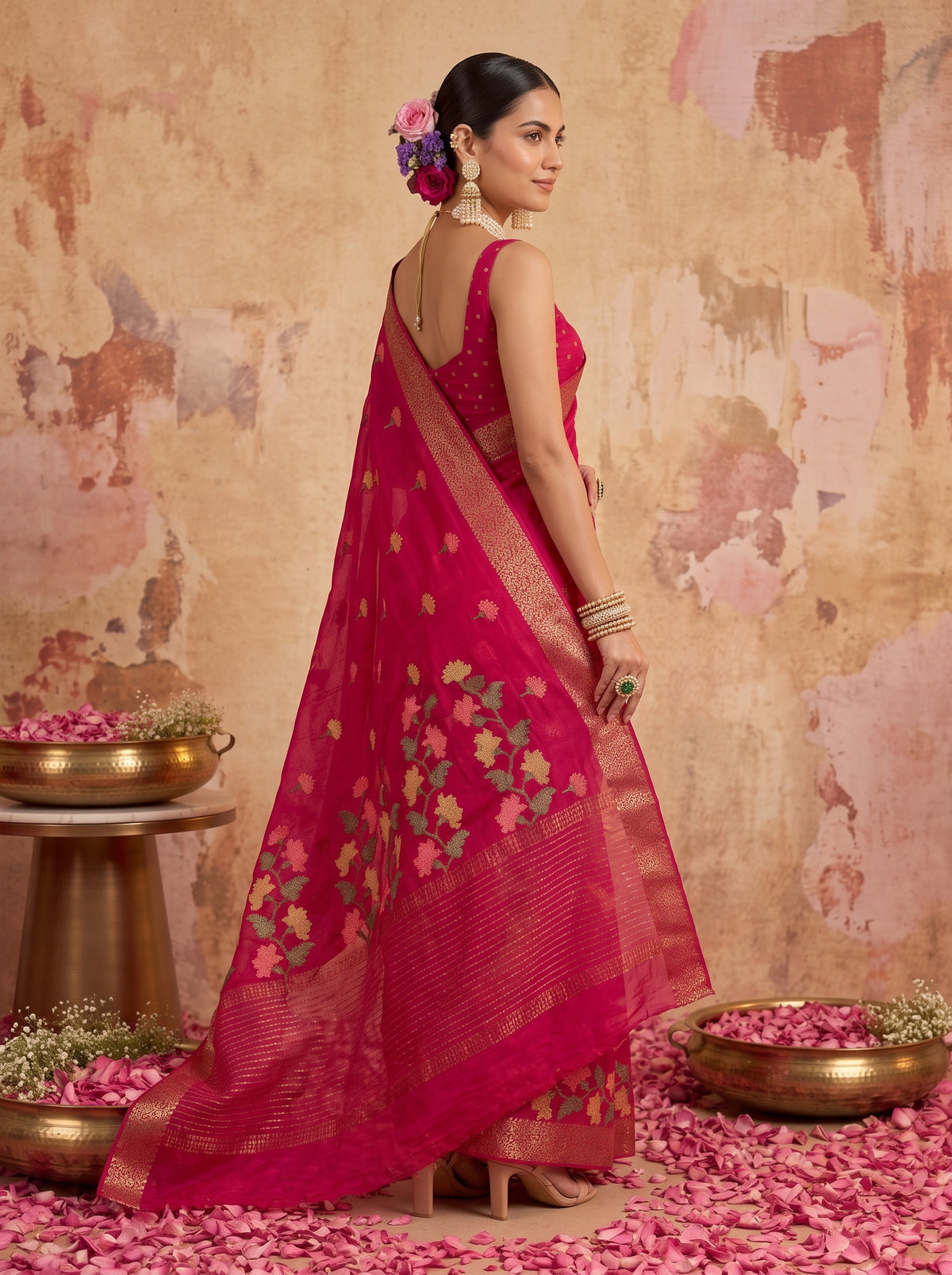 MIMOSA Rani Jaipur Pure Viscose Chiffon Saree — full saree shot