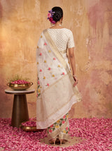 MIMOSA White Jaipur Pure Viscose Chiffon Saree — model upper body