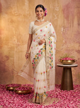 MIMOSA White Jaipur Saree — pose 6 styling detail