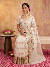 MIMOSA White Jaipur Saree — pose 8 styling detail