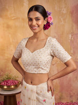 MIMOSA White Jaipur Saree — blouse close-up