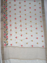 MIMOSA White Jaipur Saree — pallu and zari work detail