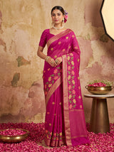 MIMOSA Wine Jaipur Pure Viscose Chiffon Saree — model full shot