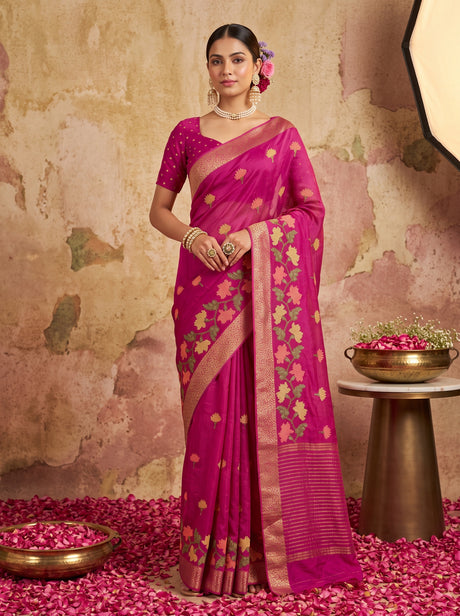 MIMOSA Wine Jaipur Pure Viscose Chiffon Saree — model full shot
