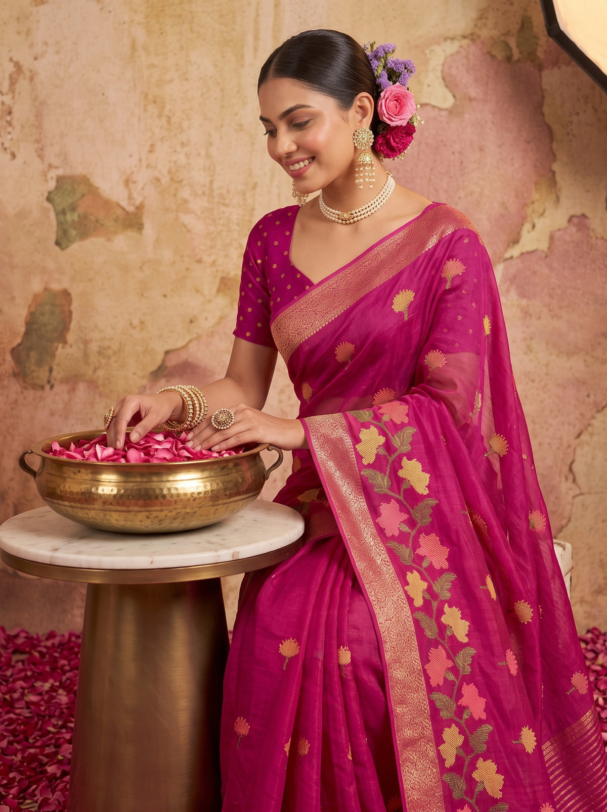 MIMOSA Wine Jaipur Saree — pose 10 styling detail