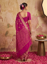 MIMOSA Wine Jaipur Pure Viscose Chiffon Saree — model upper body
