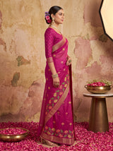 MIMOSA Wine Jaipur Pure Viscose Chiffon Saree — model mid section