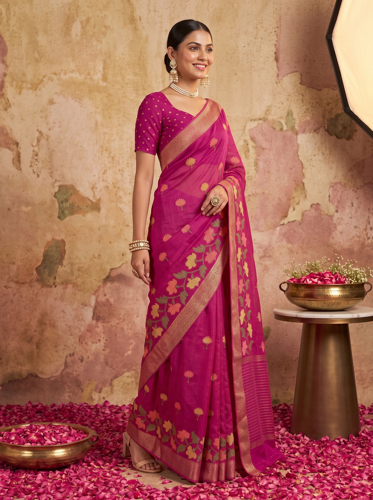 MIMOSA Wine Jaipur Pure Viscose Chiffon Saree — model lower body