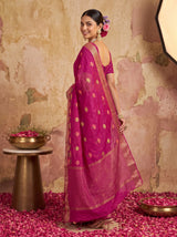 MIMOSA Wine Jaipur Pure Viscose Chiffon Saree — full saree shot