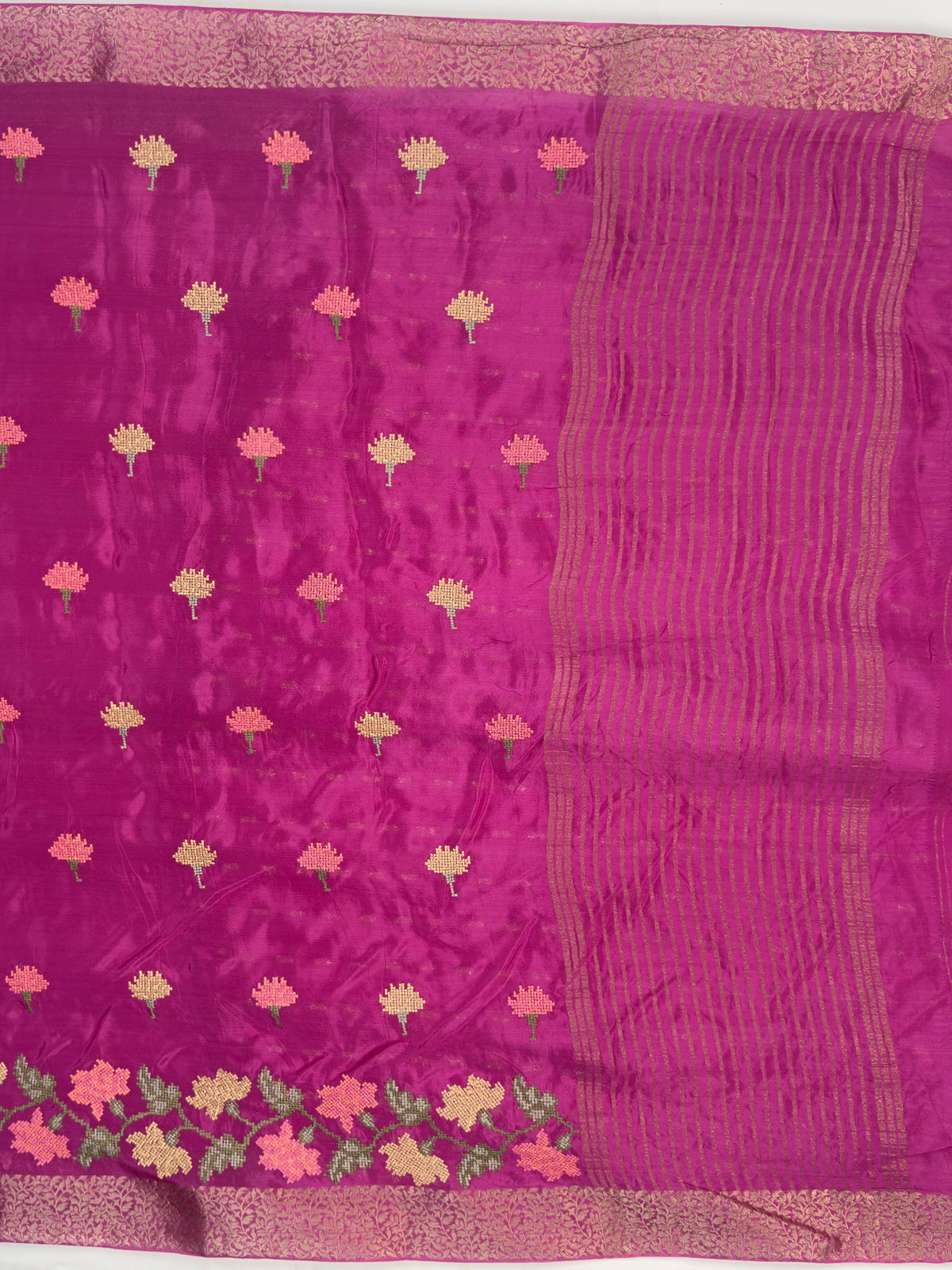 MIMOSA Wine Jaipur Saree — pallu and zari work detail
