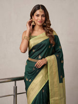 MIMOSA Bottle Green Kanjivaram Saree — pose 10 styling detail