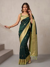 MIMOSA Bottle Green Kanjivaram Saree — pose 5 styling detail
