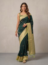 MIMOSA Bottle Green Kanjivaram Saree — pose 6 styling detail
