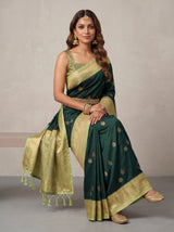 MIMOSA Bottle Green Kanjivaram Saree — pose 8 styling detail