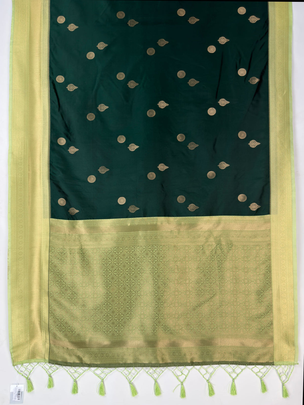MIMOSA Bottle Green Kanjivaram Saree — pallu and zari work detail