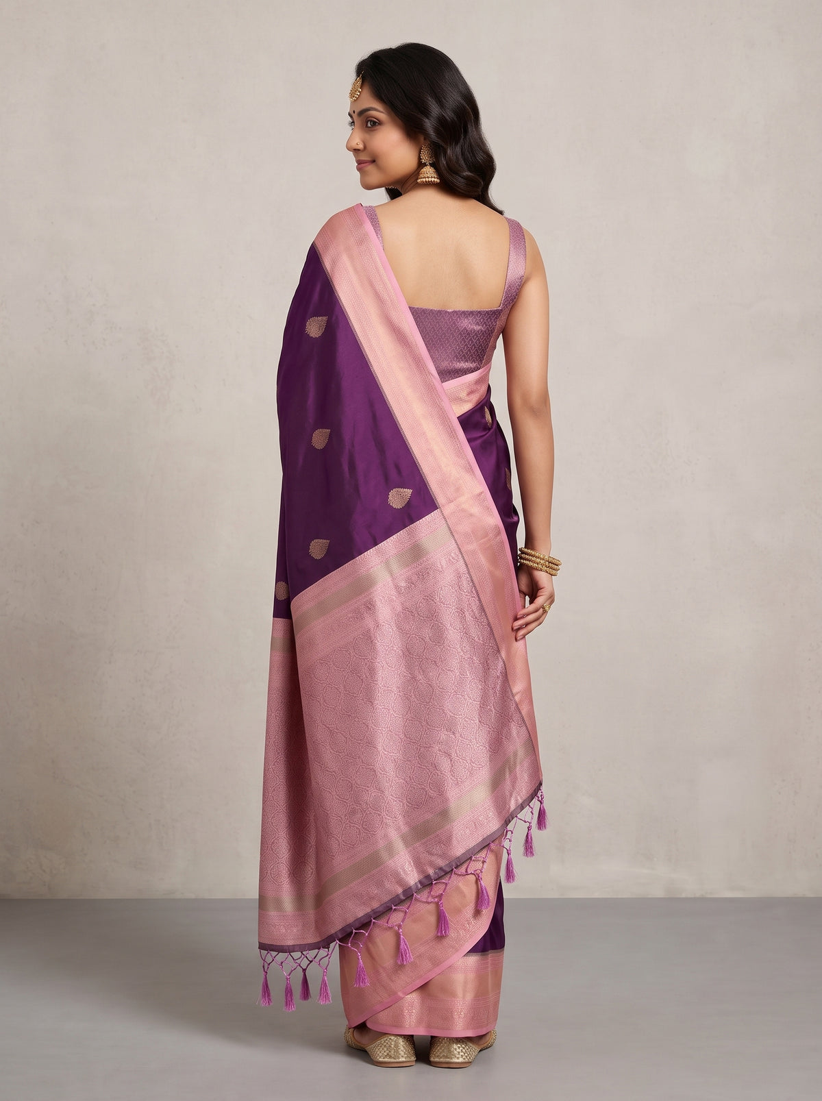 MIMOSA Jamun Kanjivaram Saree — pose 2 styling detail