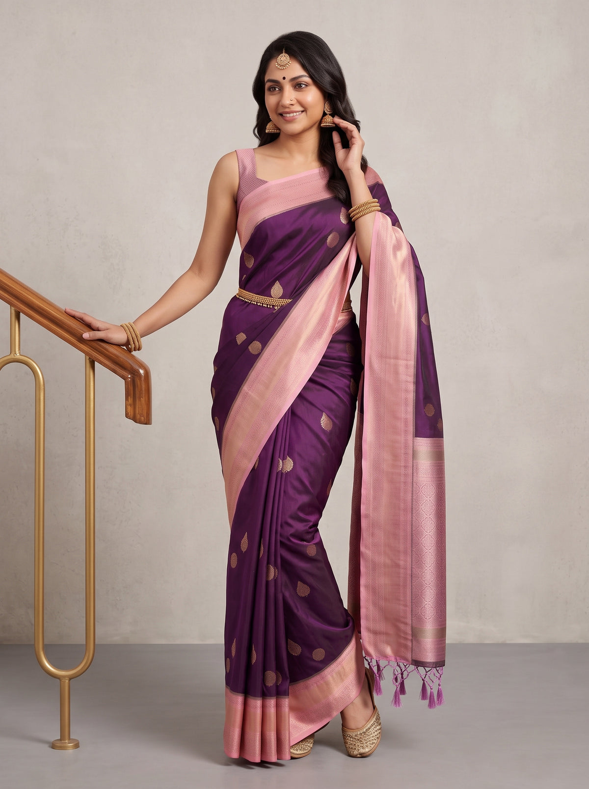 MIMOSA Jamun Kanjivaram Saree — pose 5 styling detail