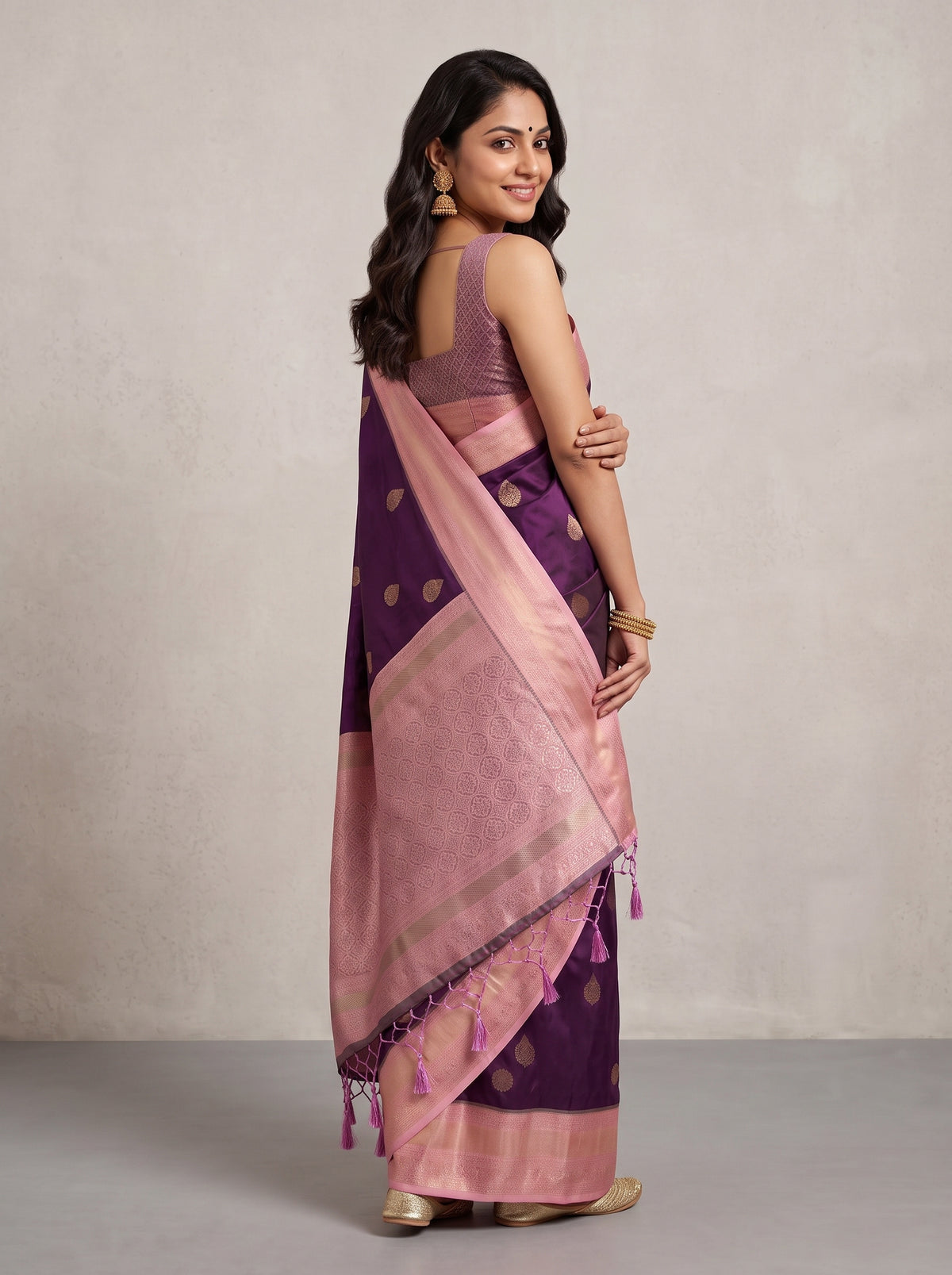 MIMOSA Jamun Kanjivaram Saree — pose 7 styling detail