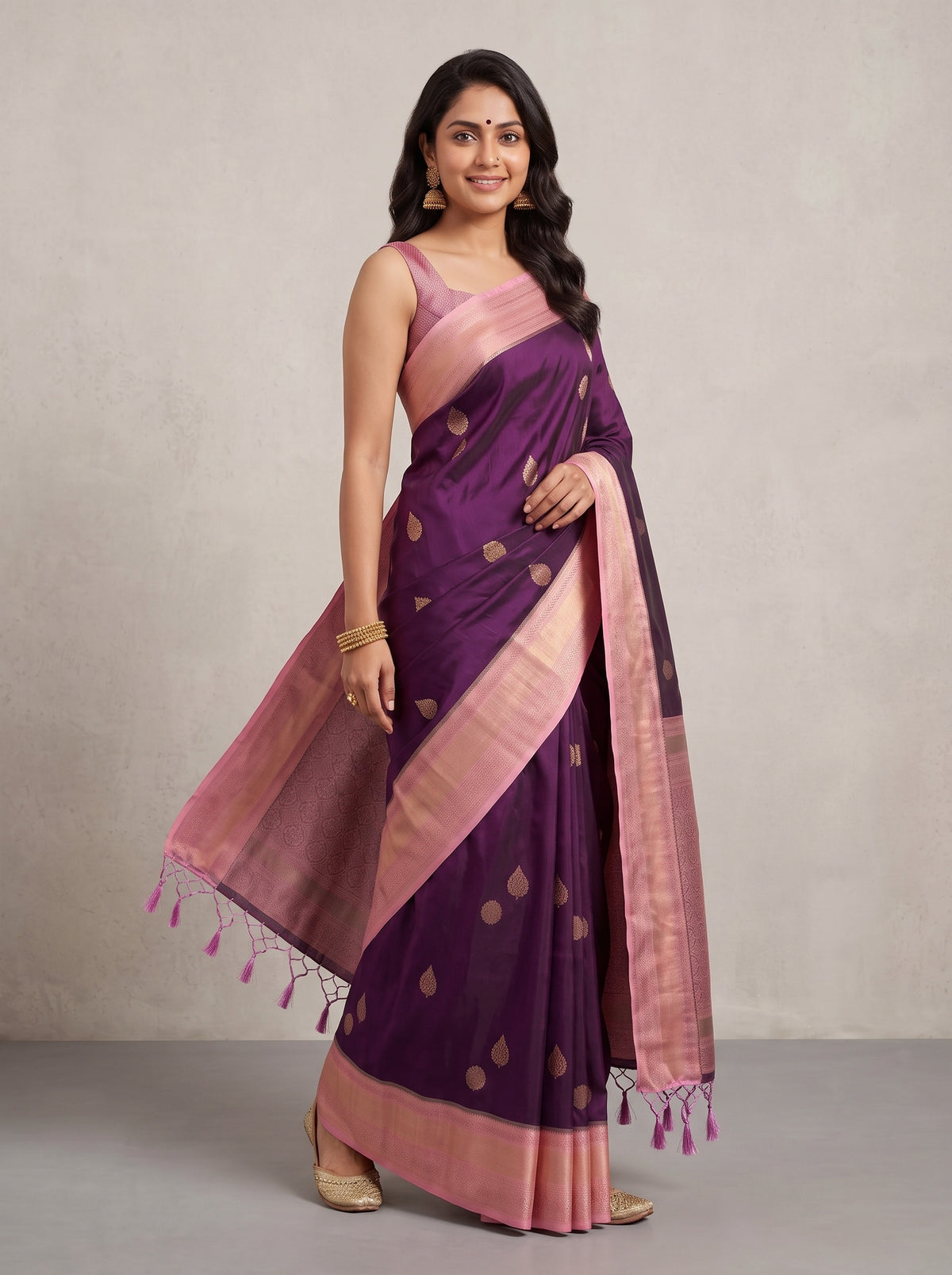 MIMOSA Jamun Kanjivaram Saree — pose 9 styling detail