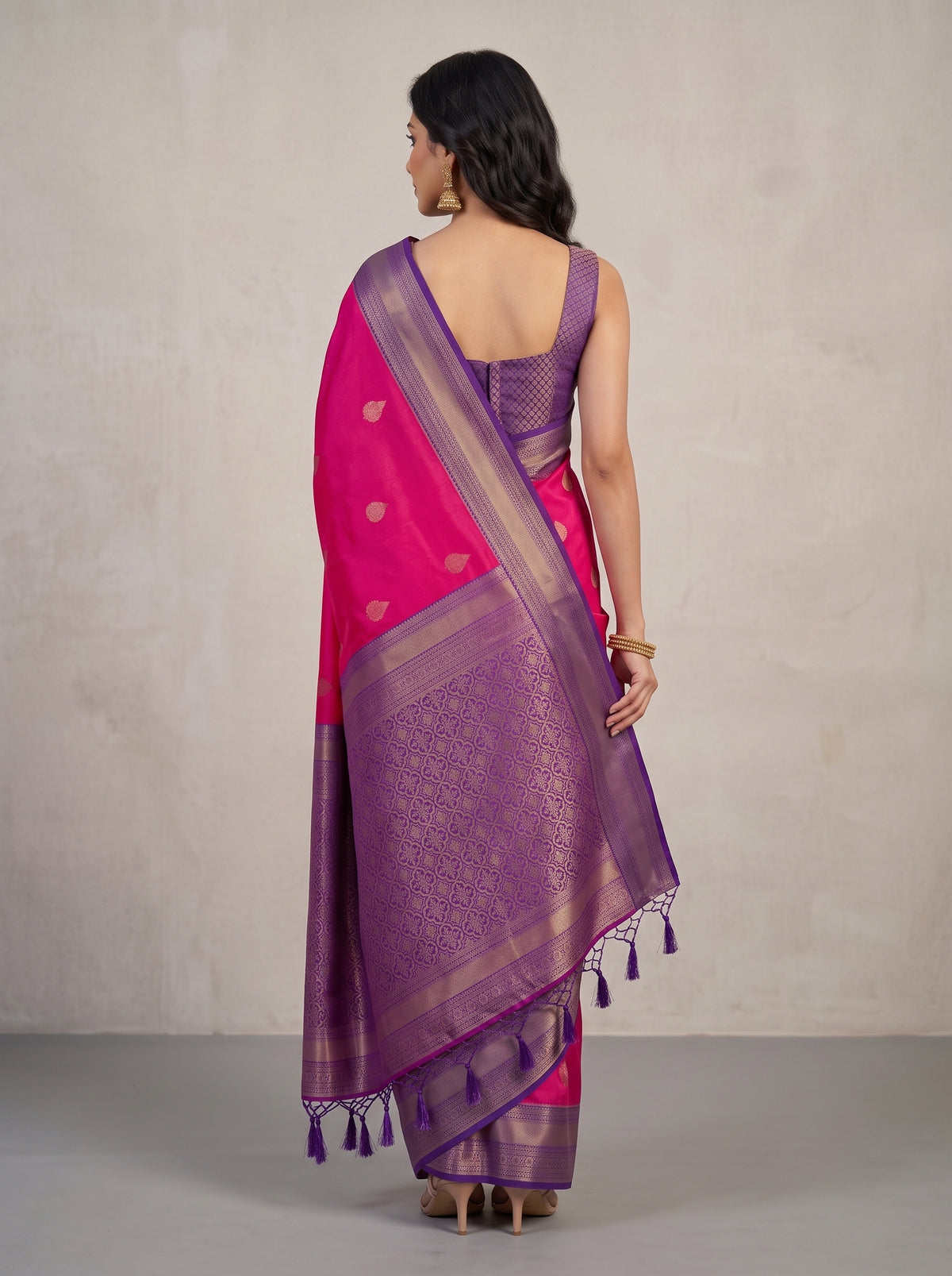 MIMOSA Rani Kanjivaram Saree — pose 2 styling detail