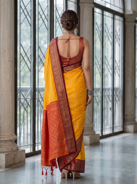 MIMOSA Gold Kanjivaram Art Silk Saree — Saree pallu and body details