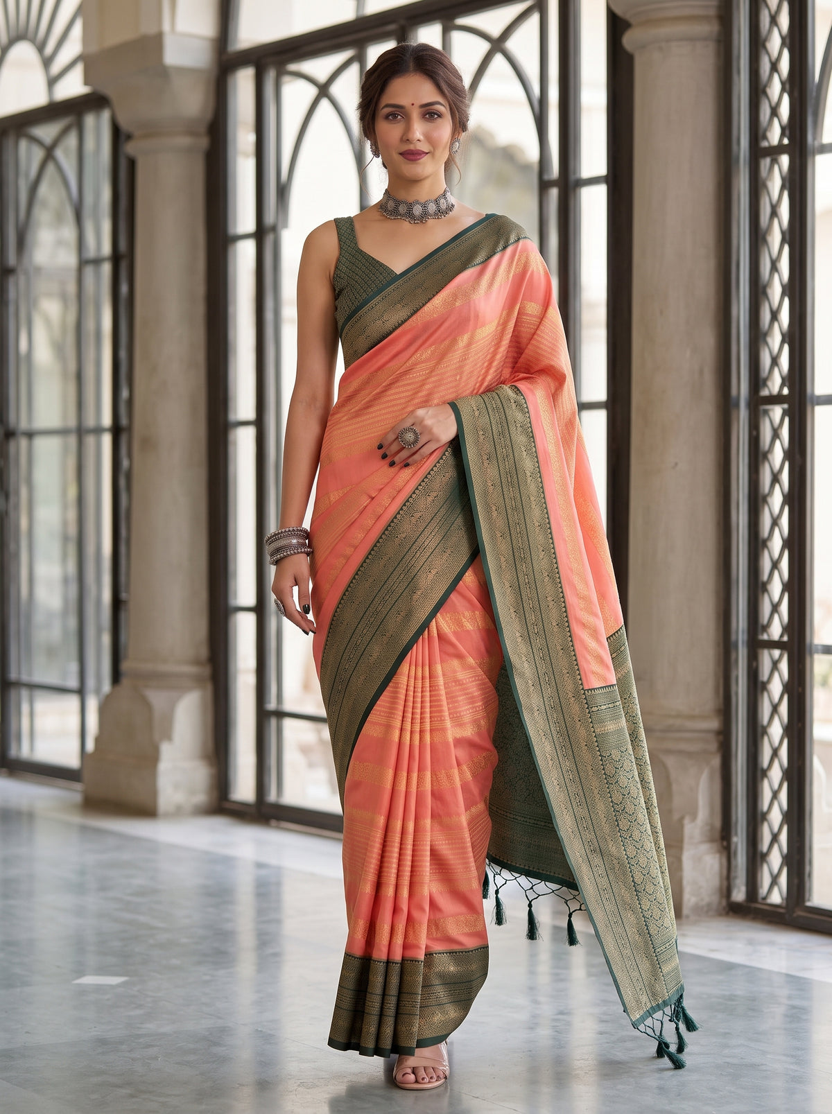 MIMOSA Peach Kanjivaram Art Silk Saree — pose 6 styling detail