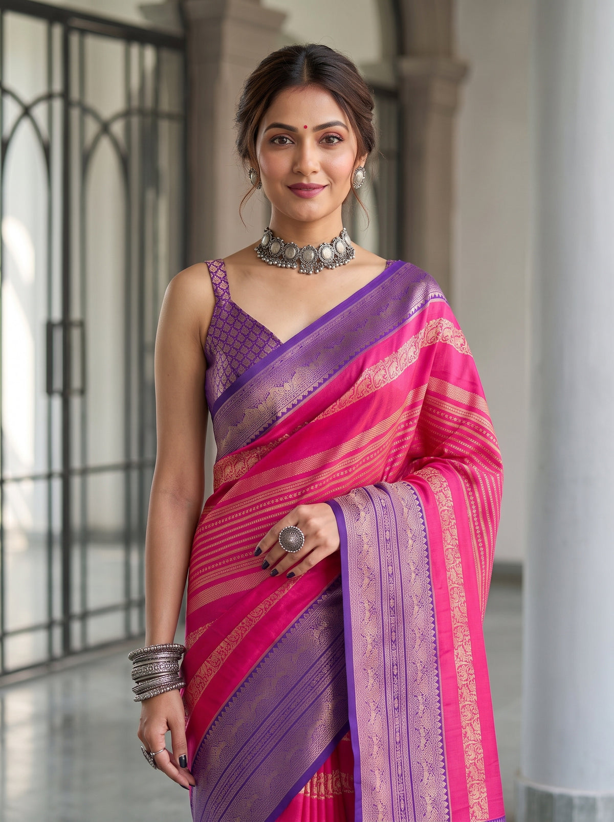 MIMOSA Rani Kanjivaram Art Silk Saree — pose 10 styling detail