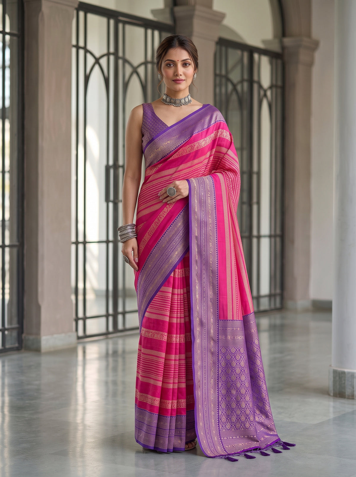 MIMOSA Rani Kanjivaram Art Silk Saree — pose 5 styling detail