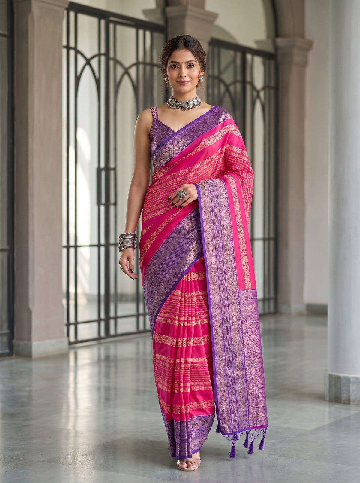 MIMOSA Rani Kanjivaram Art Silk Saree — pose 6 styling detail