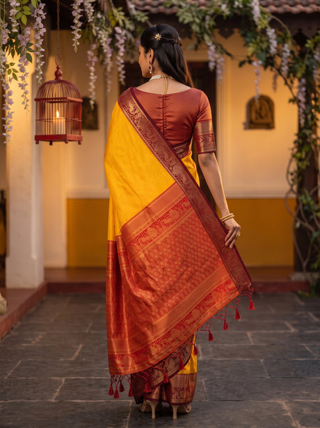MIMOSA Gold Kanjivaram Art Silk Saree — pallu and body details