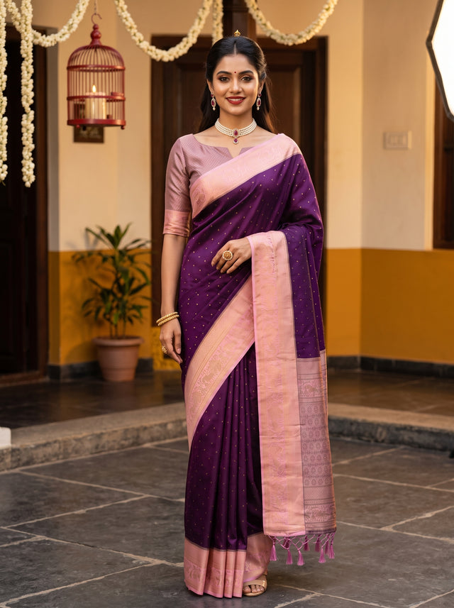 MIMOSA Jamun Kanjivaram Art Silk Saree — AI model lifestyle pose
