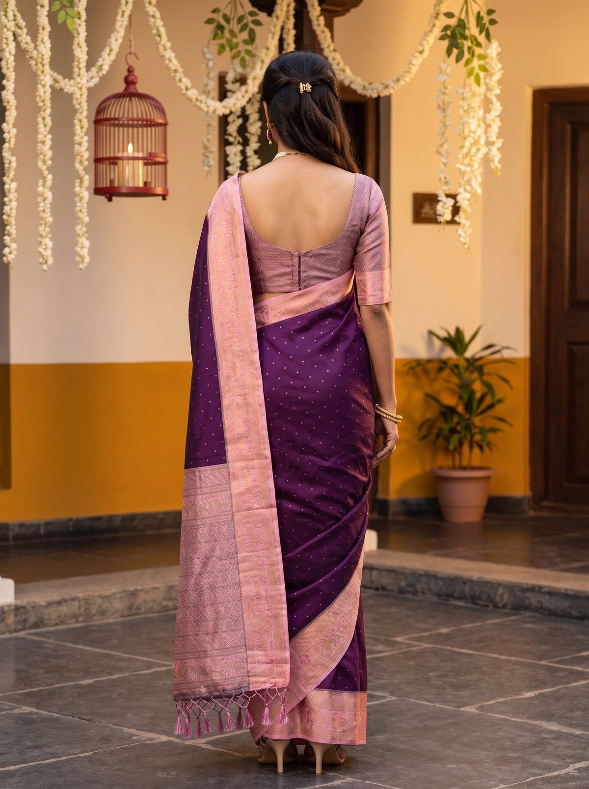MIMOSA Jamun Kanjivaram Art Silk Saree — pallu and body details