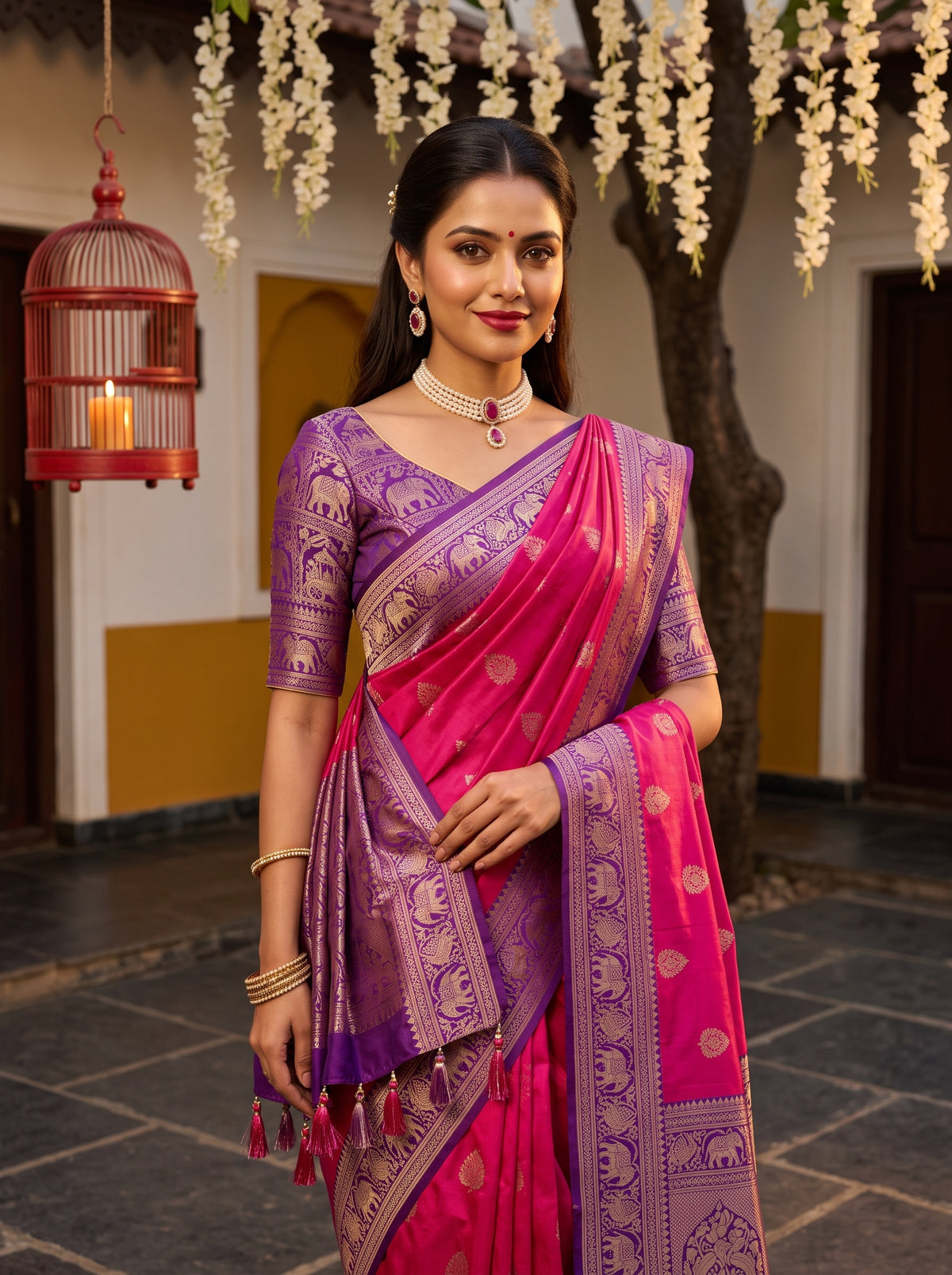 MIMOSA Rani Kanjivaram Art Silk Saree — pose 10 styling detail