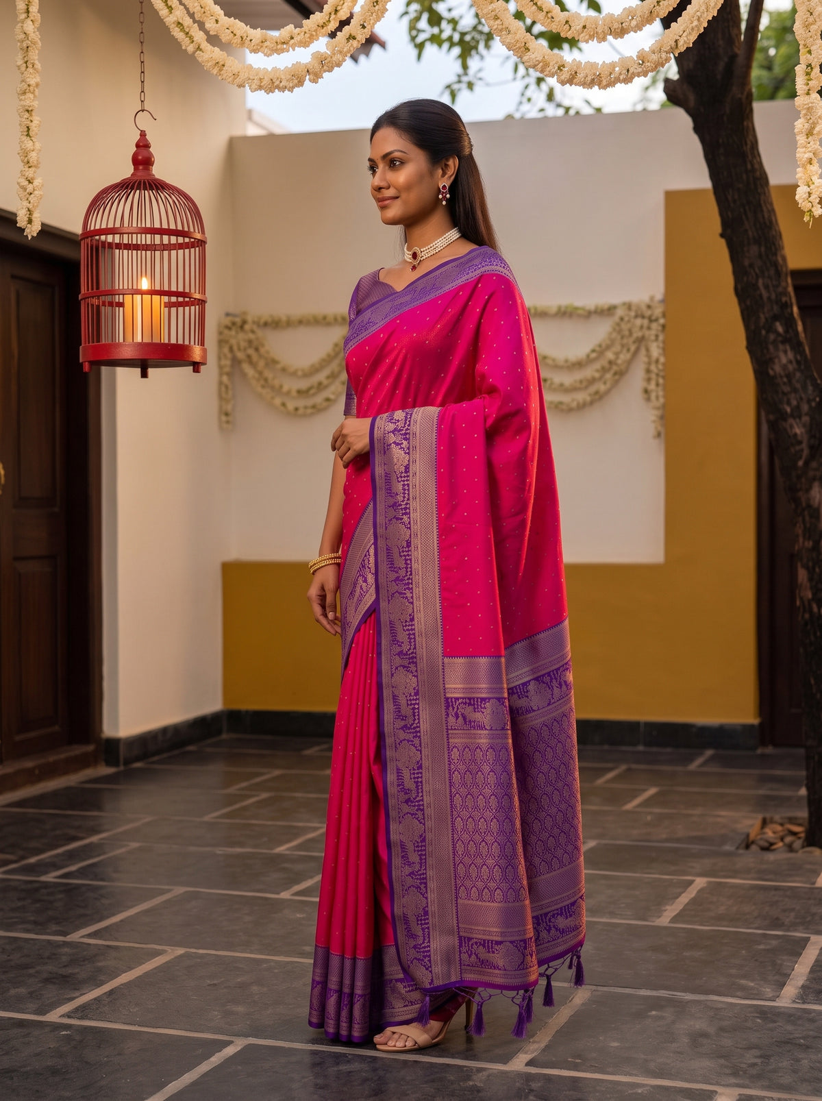MIMOSA Rani Kanjivaram Art Silk Saree — pose 3 styling detail
