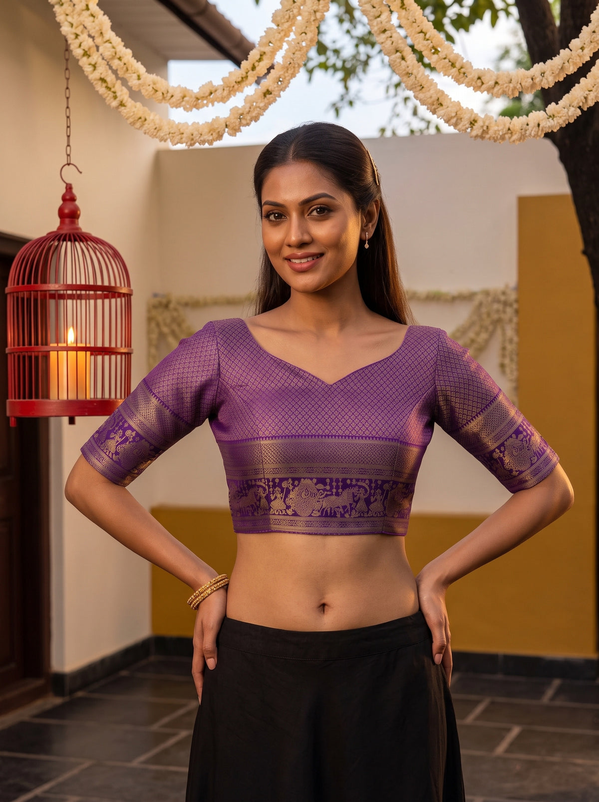 MIMOSA Rani Kanjivaram Art Silk Saree — blouse close-up