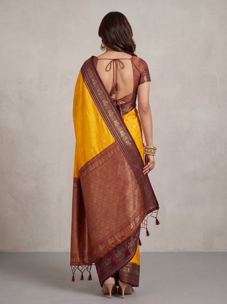 MIMOSA Gold Kanjivaram Saree — pose 2 styling detail