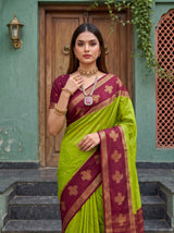 MIMOSA Olive Mysore Silk Crepe Saree — pose 10 styling detail