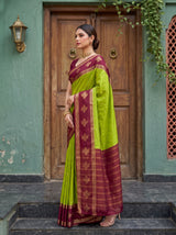 MIMOSA Olive Mysore Silk Crepe Saree — pose 3 styling detail