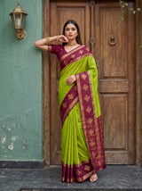 MIMOSA Olive Mysore Silk Crepe Saree — pose 5 styling detail