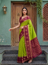 MIMOSA Olive Mysore Silk Crepe Saree — pose 9 styling detail