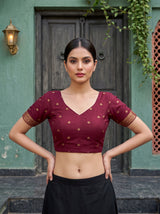 MIMOSA Olive Mysore Silk Crepe Saree — blouse close-up