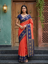 MIMOSA Peach Mysore Silk Crepe Saree — front view on mannequin