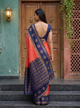 MIMOSA Peach Mysore Silk Crepe Saree — pose 2 styling detail
