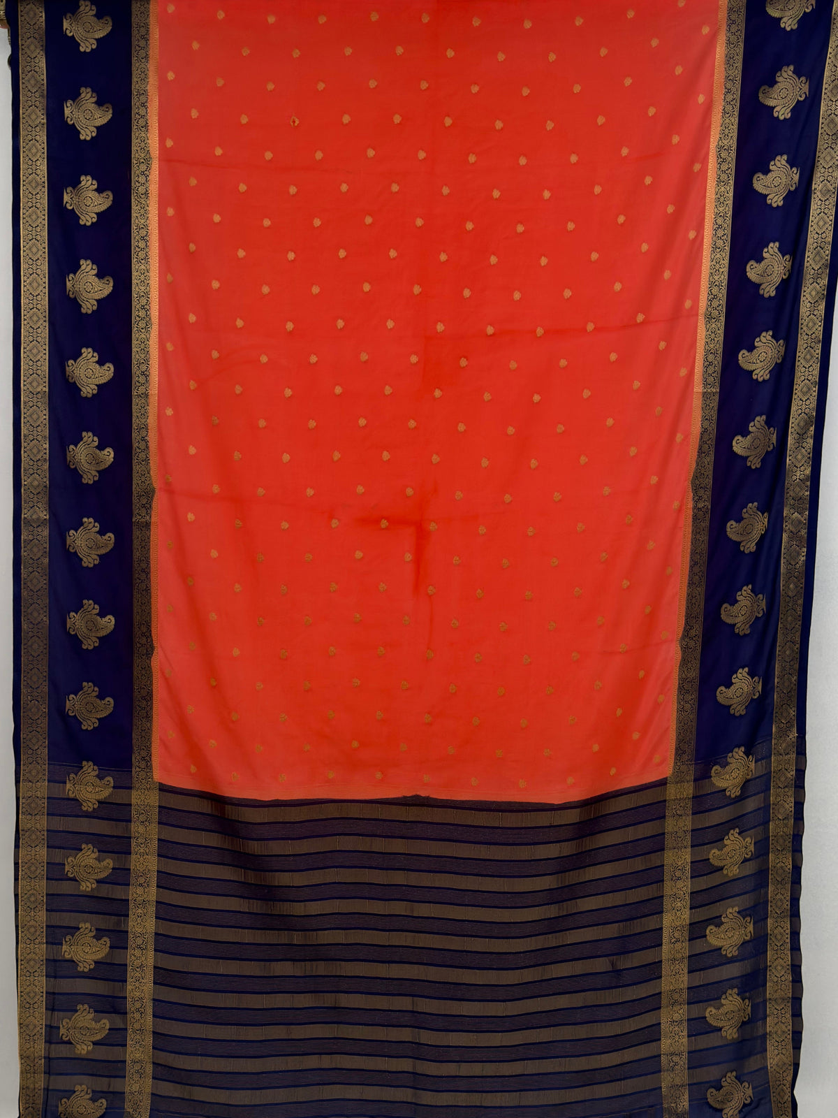 MIMOSA Peach Mysore Silk Crepe Saree — pallu and zari work detail