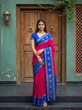 MIMOSA Rani Mysore Silk Crepe Saree — front view on mannequin