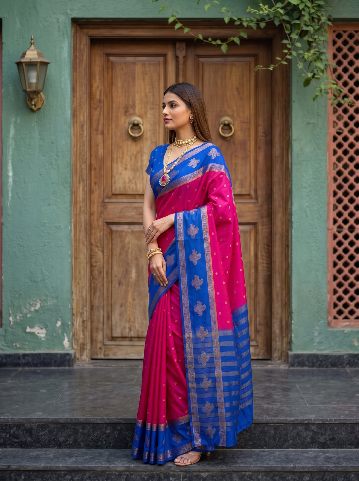 MIMOSA Rani Mysore Silk Crepe Saree — pose 3 styling detail
