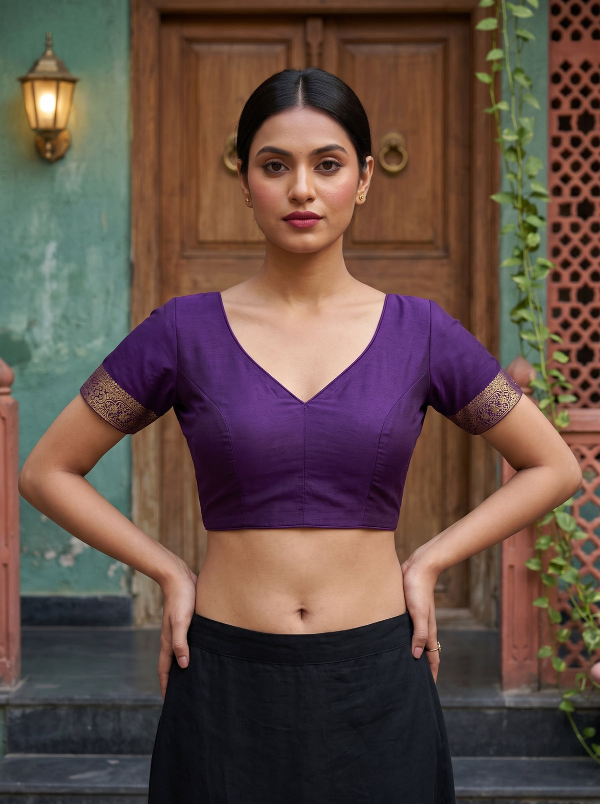 MIMOSA Sapphire Mysore Silk Crepe Saree — blouse close-up